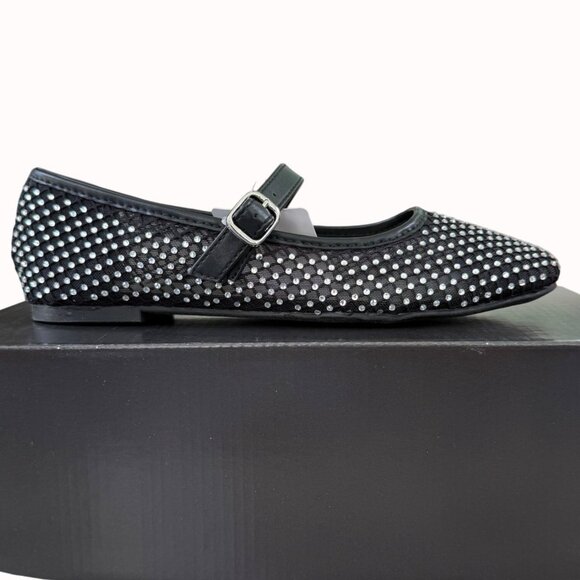 Mixit Mary Jane Ballet Flats Sz 7.5 Shoes Dazzling Stud Rhinestones Square Toe - Picture 2 of 15